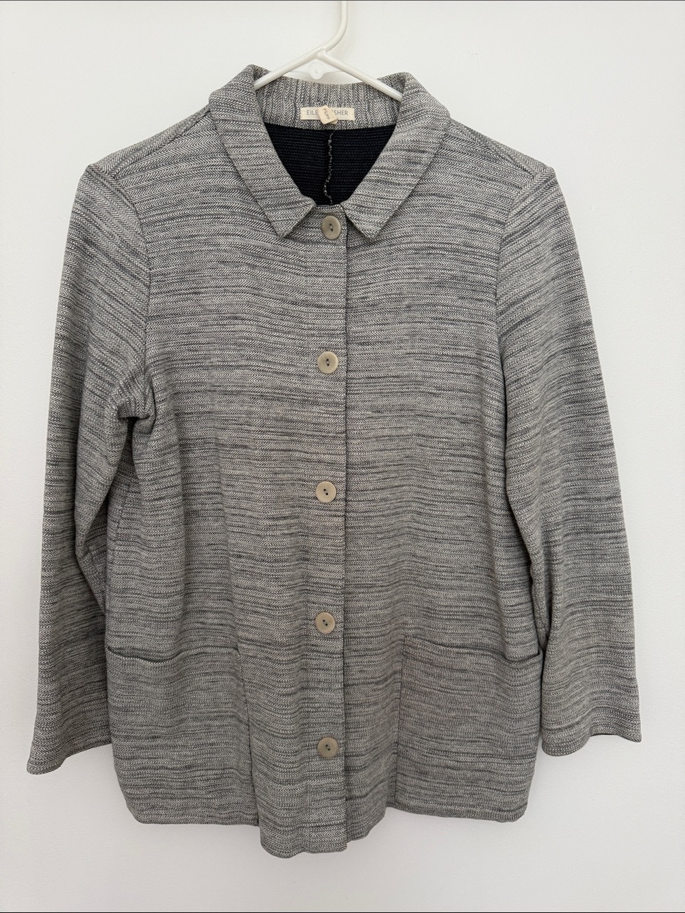 Eileen Fisher Gray Button-Front Knit Jacket Petite Small